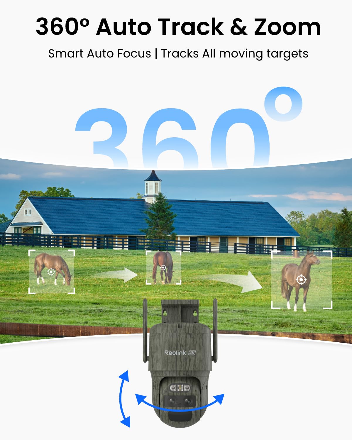 REOLINK 4K Dual Lens 4G Cellular Trail Camera, Auto Tracking Security Camera Wireless Outdoor, 6X Hybrid Zoom, SIM Card Included, IP66 Waterproof for Wildlife, TrackMix LTE Trail