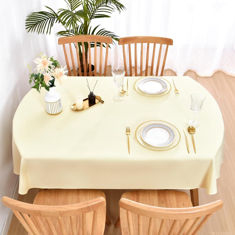 Wolkemer Oval Tablecloth 60 x 102 Inch Washable Fabric Table Cloth Solid Ivory Table Cover for Dining Wedding Party Banquet Tabletop Decoration