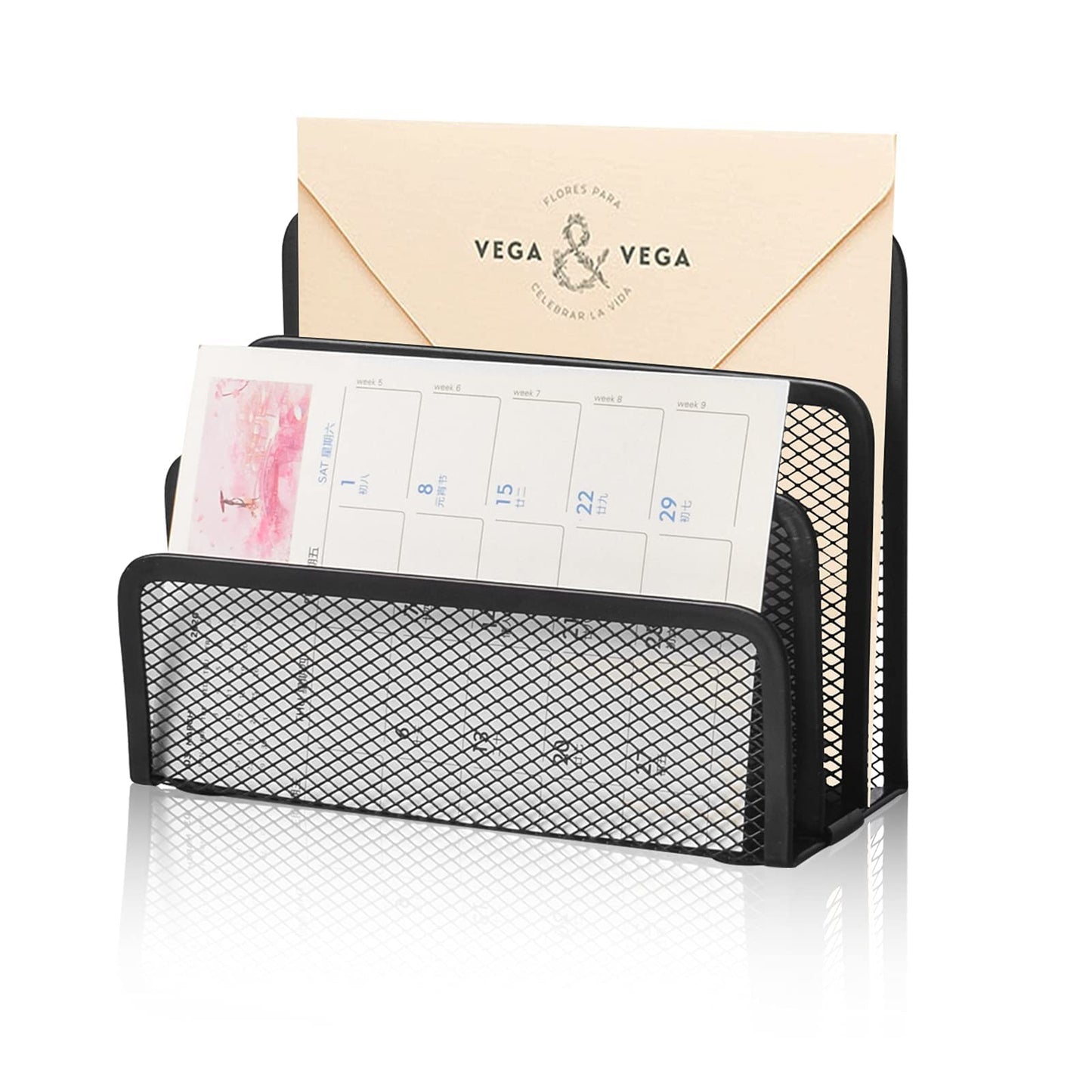 wishacc Desk Mail Organizer Small File Holders Letter Organizer Metal Mesh Document/Filing/Folders/Paper Organizer for Desktop