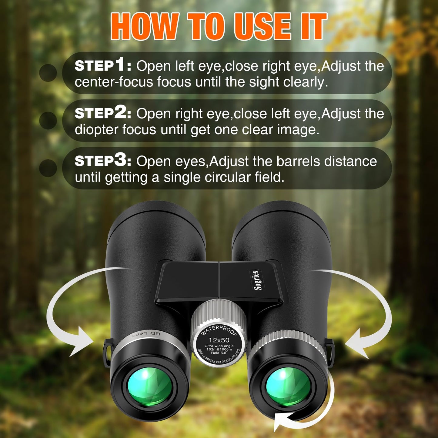Sogries Binoculars for Adults High Powered Waterproof Compact Binoculars for Bird Watching Travel Low Light Vision Hunting Stargazing Concert Sports Long Range Birding Binocular (ED 12X50)