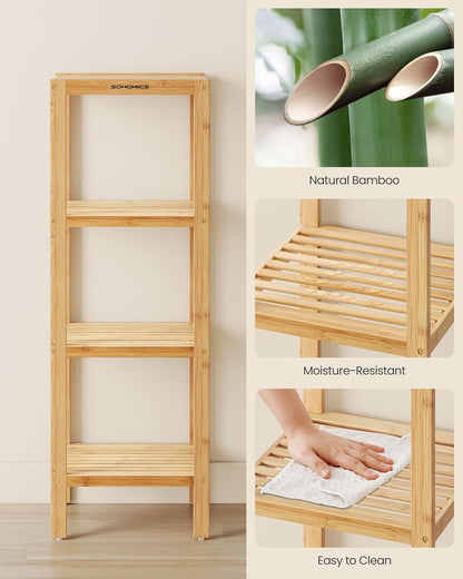 SONGMICS 4-Tier Bamboo Shelf - Versatile Corner Rack for Bathroom, Kitchen, Living Room | Natural UBCB54Y