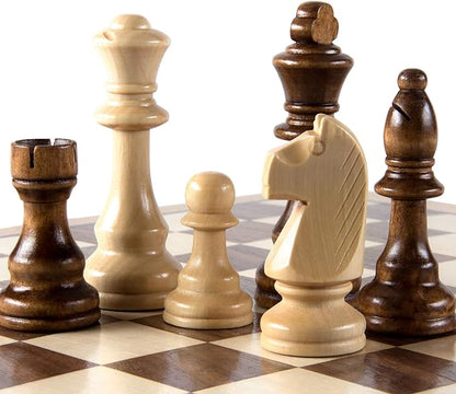 AMEROUS Chess Pieces Only Wooden Hand Carved Tournament Chessmen with 4.12 Inches King 2 Storage Bags for Chess Board Game Replacement of Missing Pieces