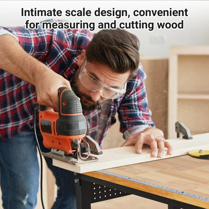 48" Height Adjustable Workbench, 2000 LBS Load Capacity Rubber Wood Top, Heavy Duty Workstation with Wheels, Hardwood Work Table for Garage Workshop Home Repair