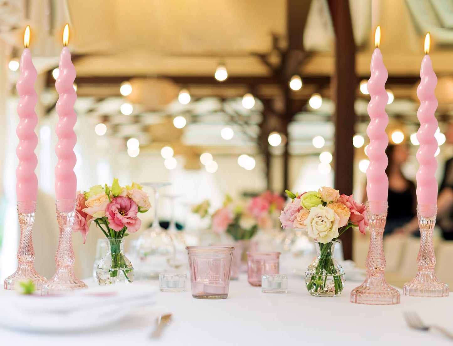 4 Pack 7 Inch Baby-Pink Spiral Taper Candles, Unscented Dripless Fat Twisted Candlesticks for Home Décor Party Wedding and Celebrations
