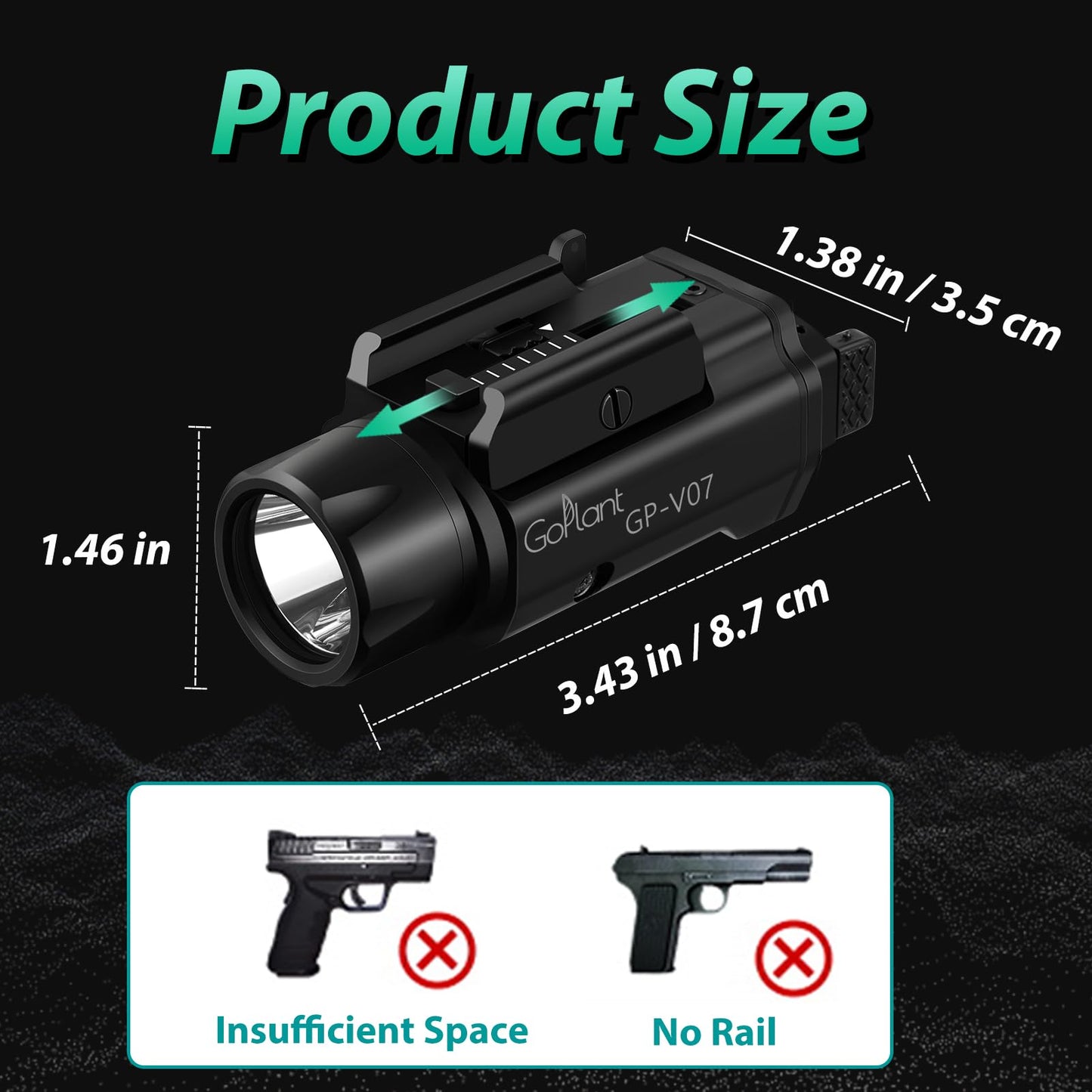 GOPLANT 2250 Lumens Weapon Laser Light Combo - Adjustable Rail LED Light and Green Laser Flashlight, Aircraft-Grade Aluminum, Magnetic Rechargeable Strobe Tactical Flashlight for Picatinny or GL Rail