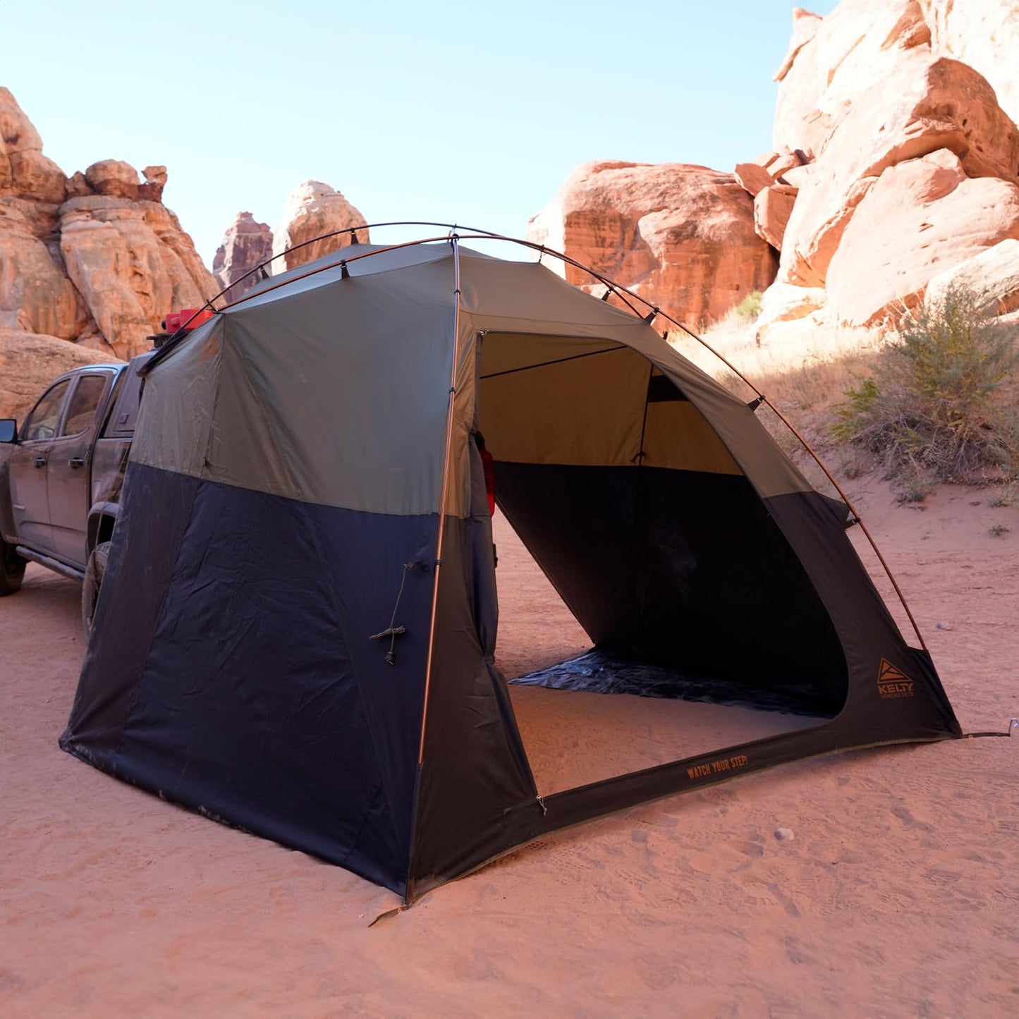 Kelty Highroads Overlanding Shelter - Universal Mount Car Camping Tent with Large Zippered Entry, Aluminum Frame, Adjustable Walls and Windows, UV Protection, Rainproof, Stuff Duffel Included, 2024