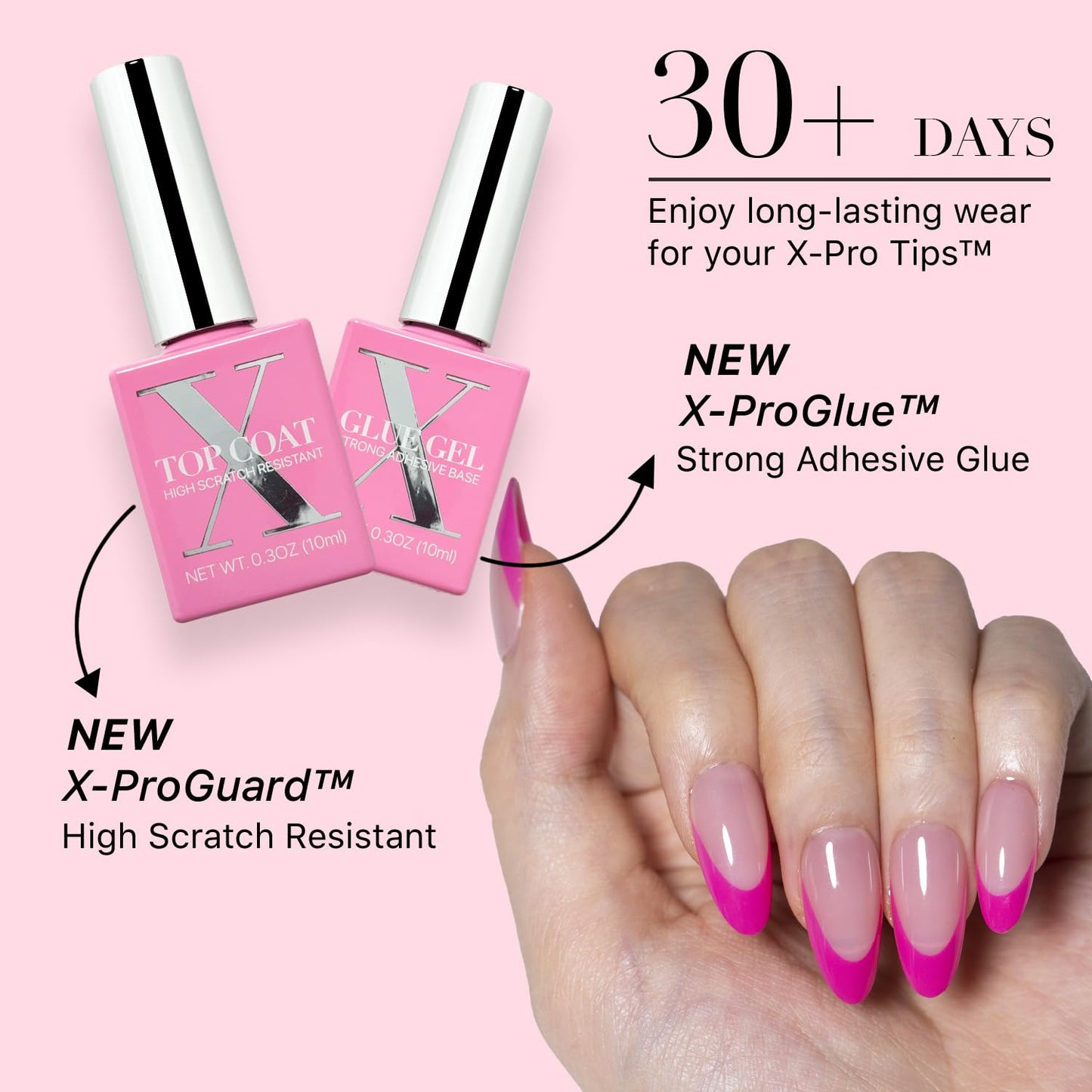 SXC Cosmetics French Tip Press On Nails - Skin Tone Nude and Color Series, Short Coffin X-Pro Tips Starter Kit ST119KIT
