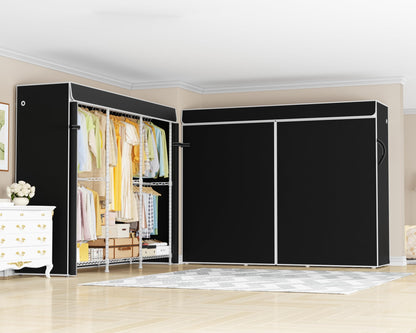 ULIFHOME E14C Pro Heavy Duty Closet Organizer System，Freestanding Clothing Racks for Hanging Clothes，Adjustable Garment Rack 69" W × 16" D × 77" H Hold 960 lbs，White Rack with Black Dustproof Cover