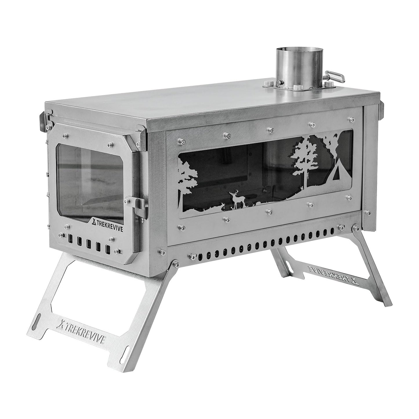 Trekrevive RIDGE Titanium Hot Tent Stove, Portable Folding Tent Wood Burning Stove with Secondary Air Intake, Ultralight Small Wood Stove, Perfect for Backpacking, Hiking, Bushcraft, Winter Camping