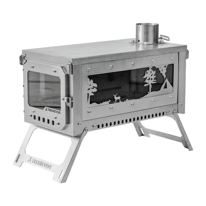 Trekrevive RIDGE Titanium Hot Tent Stove, Portable Folding Tent Wood Burning Stove with Secondary Air Intake, Ultralight Small Wood Stove, Perfect for Backpacking, Hiking, Bushcraft, Winter Camping