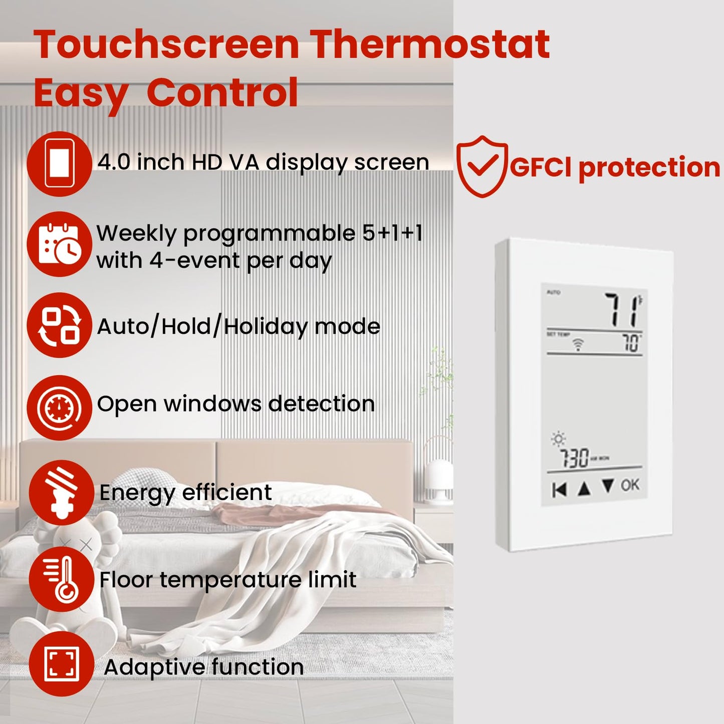 25 sqft HEATIT Warmmat Electric Radiant Self-adhesive Floor Heat Heating System & ET-72 Thermostat & Alarm Monitor