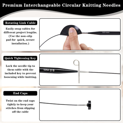 Peiouly 13 Pairs Interchangeable Circular Knitting Needles Set, 3.94 inch(10cm) Aluminum Knitting Needle Set, 3-10mm Interchangeable Knitting Needles, Cables, Accessories and Case