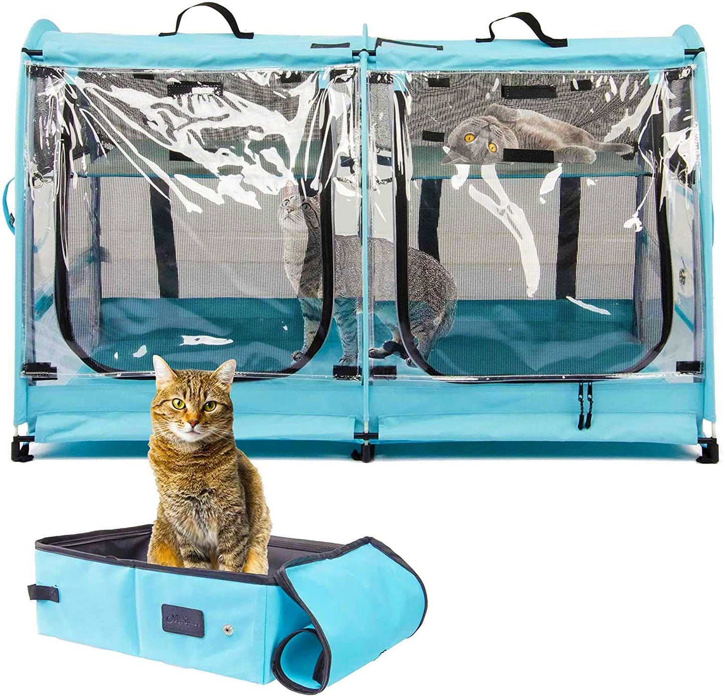 Mispace Portable 2 Pet Carriers for Cats Collapsible Cat Condo for Car Travel Pet Kennel Show Cages with Portable Carry Bag Hammocks Mats and Litter Box