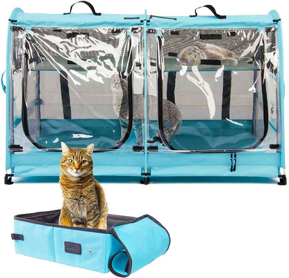 Mispace Portable 2 Pet Carriers for Cats Collapsible Cat Condo for Car Travel Pet Kennel Show Cages with Portable Carry Bag Hammocks Mats and Litter Box