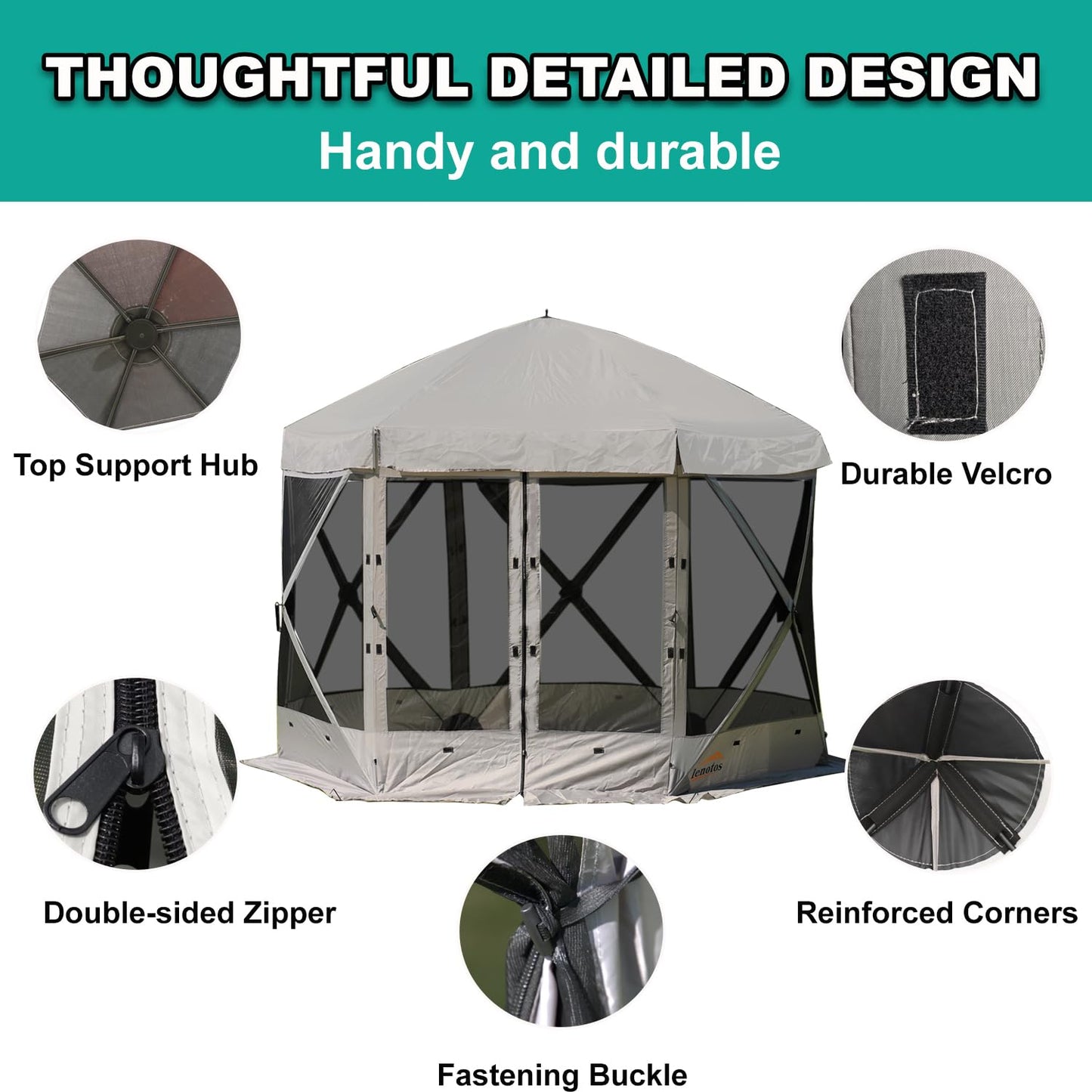 Lenotos Pop Up Screen Tent, 12'x12' Windproof & UV Protection Sun Shelter, Portable Instant Setup, 6-Sided Screen Tent for Picnic, Camping, Backyard, Outdoor (Grey)