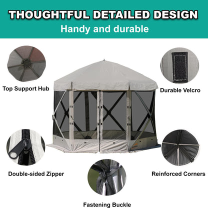 Lenotos Pop Up Screen Tent, 12'x12' Windproof & UV Protection Sun Shelter, Portable Instant Setup, 6-Sided Screen Tent for Picnic, Camping, Backyard, Outdoor (Grey)