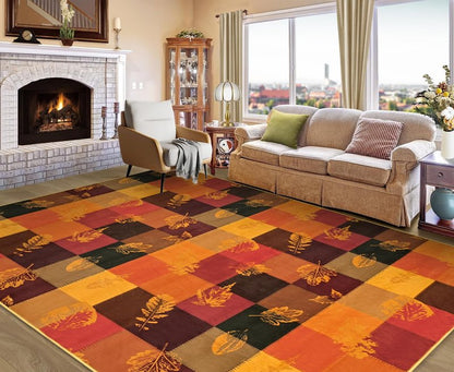 ASPMIZ Fall Area Rug 5x7 Washable Rugs for Living Room, Soft Faux Wool Thanksgiving Bedroom Rugs Non Slip Orange Maple Leaf Floor Carpet Low Pile Large Throw Rug for Dining Room Home Office Decor