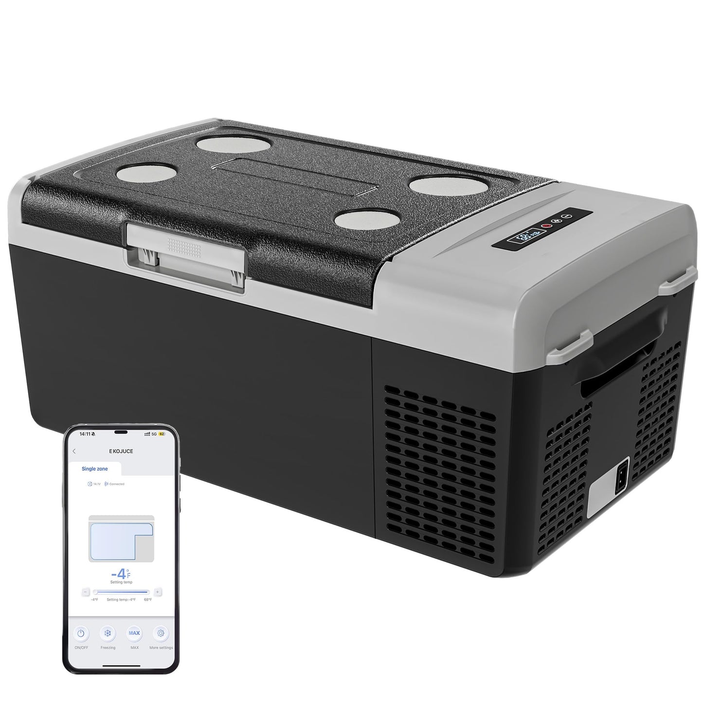 EKOJUCE Portable 12V Refrigerator, 17 Quart Compressor Electric Cooler, 12V Fridge -4℉-68℉, Portable Freezer for Camping, RV, Outdoor