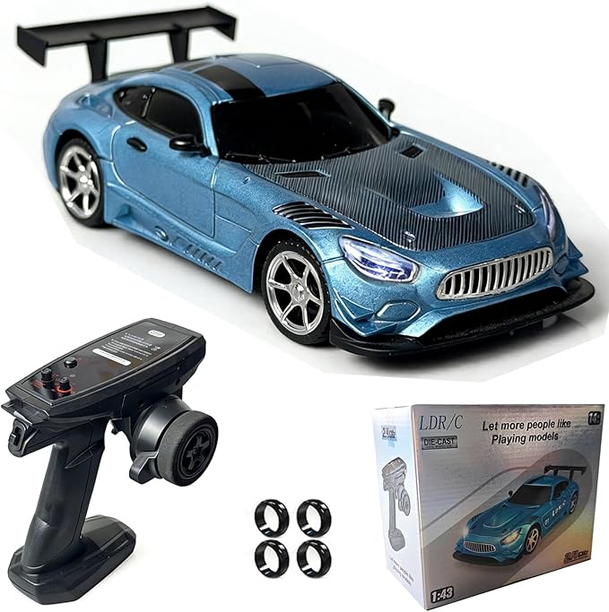 LDRC LD4301 1:43 Scale RC Drift Mini Car 2.4G Remote Control Car with Alloy Shell Built-in Gyroscope Mini Desktop Racing Vehicle for Indoor/Outdoor Play (Ice Blue)