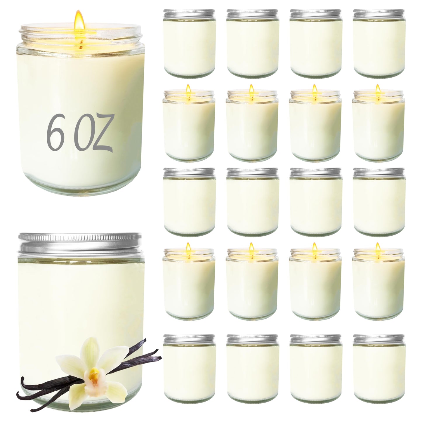 Veiuwa 24 Pcs 6 Oz Vanilla Scented Soy Candles Set,Mason jar Bulk Candles for Gifts,Aromatherapy Candle,Great Stress Relieving Scented Candle for Girls as a Gift for Birthdays, Weddings and More!