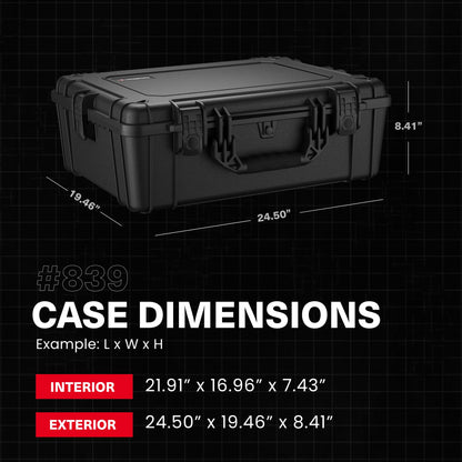 Condition 1 25" Large Waterproof Hard Case Model 839 with Foam, Portable Protective Storage Box for Travel, Hunting, Military, Tactical, Made in USA, 24.50"x 19.46"x8.41" Black