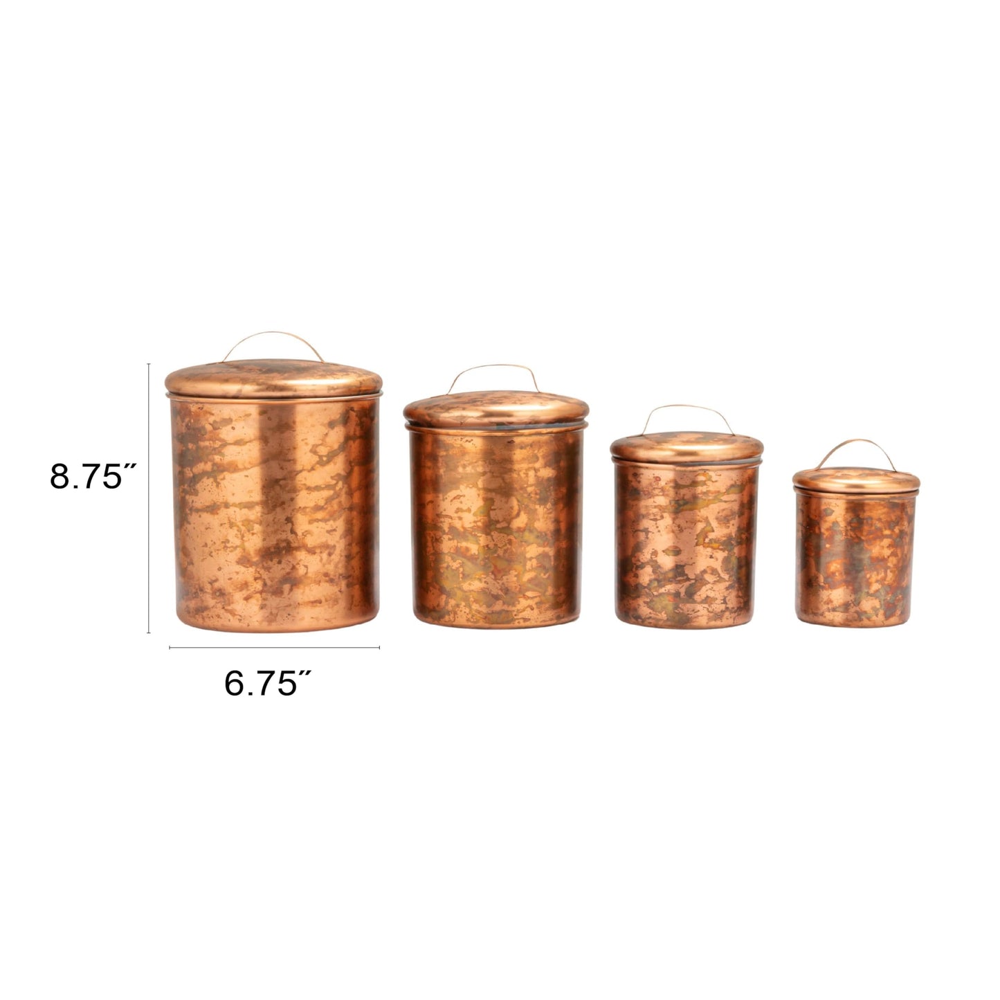 Creative Co-Op 4-Piece Oxidized Stainless Steel Canister Set, Copper-Finished