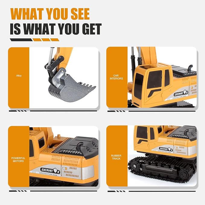 Remote Control Excavator Toys for Boys RC Excavator Toy for Boys 3 4 5 6 7 8 Year Old Kids Christmas Birthday GiftRC Digger Truck Construction Vehicles with Metal Shovel &amp Light