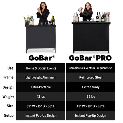 GoBar Portable Bar Table with Multi-Color LED Lights - Mobile Bartender Station for Events - Includes Carrying Case