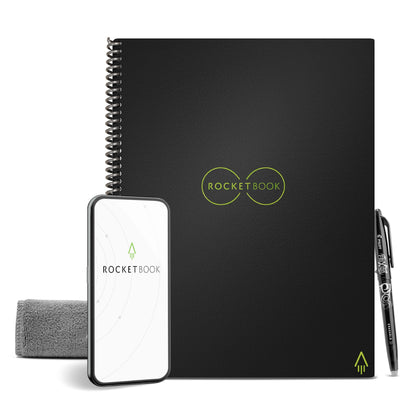 Rocketbook Core Reusable Spiral Notebook, Letter Size 8.5x11, Black - Lined Pages, App-Connected, Erasable, Durable Cover, Ideal for School, Work, and Creative Projects