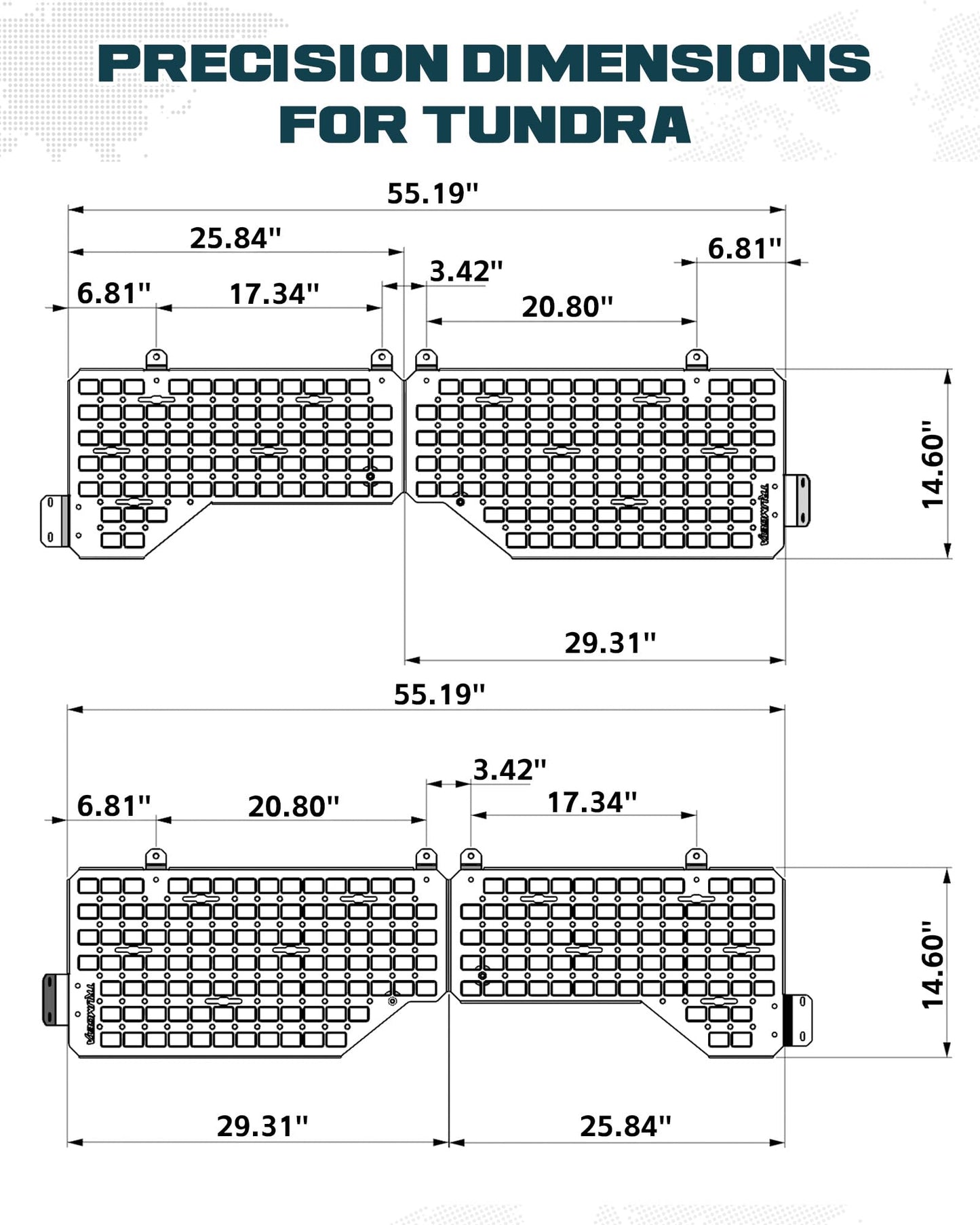 Trumgeta Heavy-Duty Side Bed MOLLE Panel Fit for 2007-2021 Toyota Tundra, Military-Grade Aluminum Truck Bed Storage Panel, 300lbs Load Capacity
