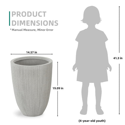 Ultym 19" Tall Planter for Indoor Outdoor Plants, Set of 2 Large Flower Pot with Drainage Hole, Weather/UV-Resistant Resin Planters for Garden Patio Porch Home office Decor, Mediterranean Beige Fluted