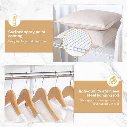 Homde Closet Organizer System Wall Mounted, 4-8 Ft. Adjustable and Expandable Metal Wire Shelving, Custom DIY Wardrobe Kit with Shelf, Clothes Hanging Rods, for Home Closet Laundry Mudroom