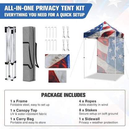 EAGLE PEAK Pop up Canopy 5x5, Outdoor Portable Canopy Tent with One Removable Sunwall, Carry Bag Included, Stars and Stripes