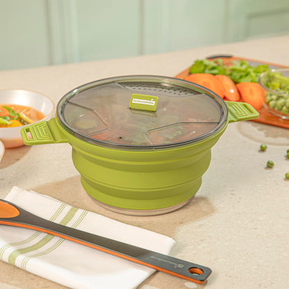 Restaurantware-Hi Tek 2.5 Liter Collapsible Camping Pot, 20 Portable Cook Pots - With Lid, Stainless Steel Bottom, Silicone Camping Cookware, For Travel Or Outdoor Hiking- Restaurantware
