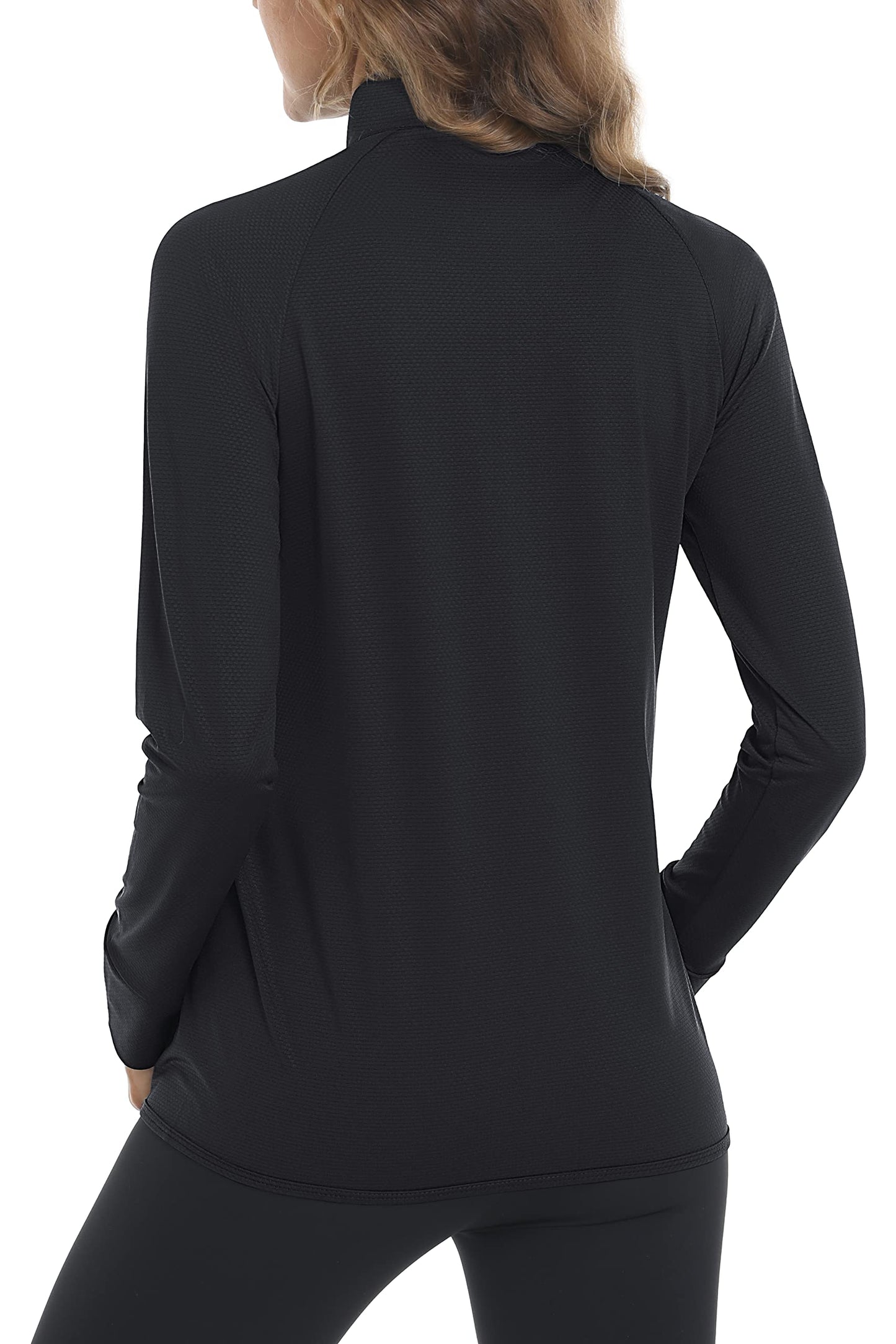 MAGCOMSEN Women's UPF 50+ Lightweight Athletic Jacket Sun Protection Full Zip Long Sleeve Shirts Hiking Outdoor Pockets Black L