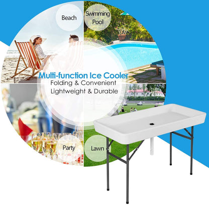 4 Foot Ice Cooler Table, Folding Buffet Cold Food Keeper w/Removable Matching Skirt & Drain Plug, Portable Patio Outdoor Chilling Table, Cooler Server for Party, Picnic, Camping, Wedding, BBQ