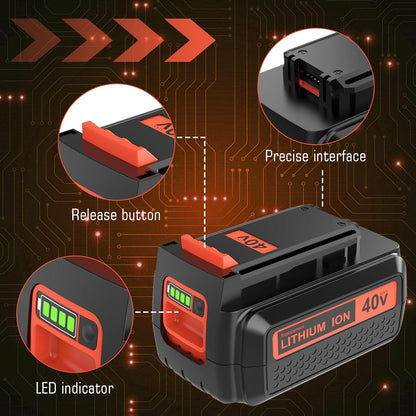**LBX2040 Lithium-Ion Replacement Battery & Charger - 2-Pack for Black & Decker 40V Tools | 3600mAh**