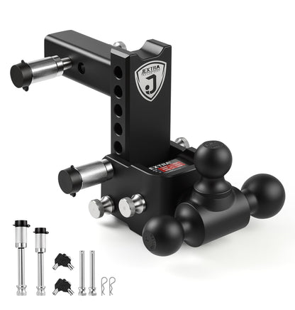 JEXTRA Adjustable Trailer Hitch Ball Mount, fits 2 Inch Hitch Receiver, 5" Rise & Drop Hitch Tri-Ball (1-7/8" x 2" x 2-5/16"),12,500 LBS GTW Trailer Hitch with Double Anti-Theft Locking Pins Black