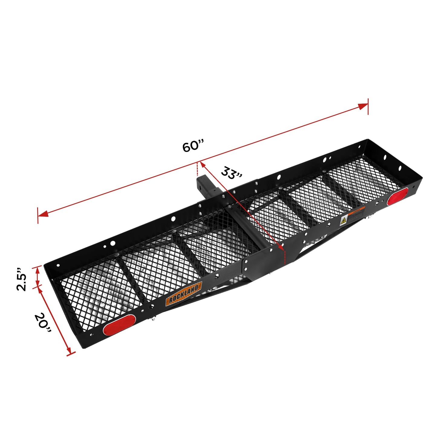 Rockland Steel Foldable Cargo Carrier with Reflectors, 750 LBS Capacity, 60" x 20" x 2.5", Hitch Mount for 2" Receivers, Compatible with Class III & IV, Folding Tray Hitch Basket for Cars SUVS Vans