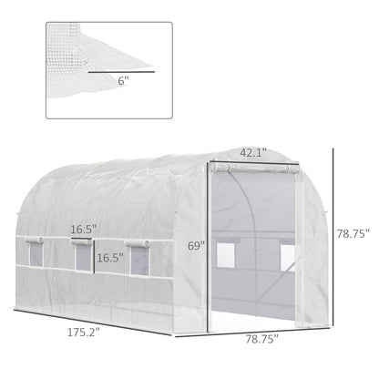 Outsunny 14.6' x 6.6' x 6.6' Walk-in Tunnel Greenhouse, Large Garden Hot House Kit with 6 Roll-up Windows & Roll Up Door, Steel Frame, White