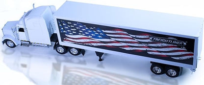 Shop72 1:32 Scale Toy Truck with Trailer Diecast Semi Long Hauler Truck Collectible Long Hauler with Trailer Realistic Diecast 18 Wheelers Semi Replica Freightliner Classic XL Model US Flag Theme