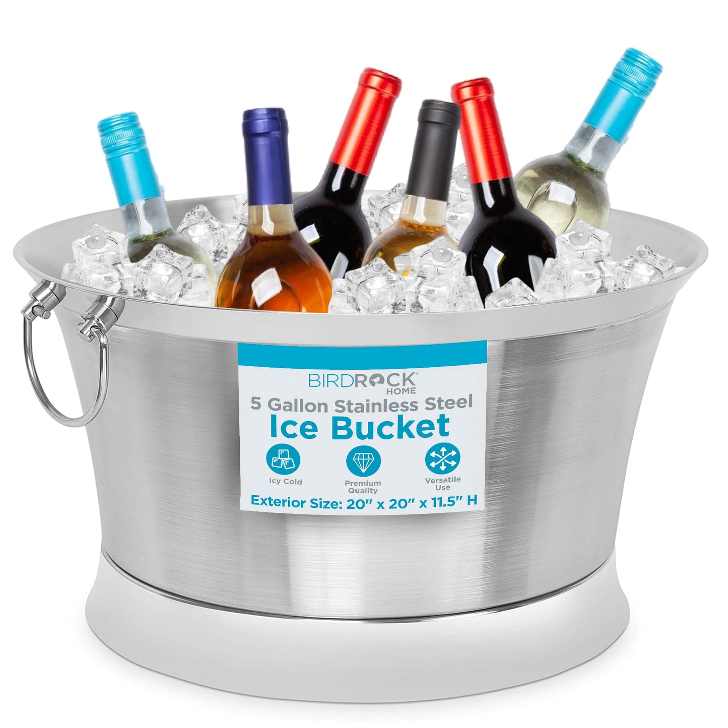 BIRDROCK HOME Double Wall Beverage Tub - Stainless Steel Ice Bucket, Metal Drink Cooler with Handles, for Parties & Events, Decorative Beverage Chiller - Large