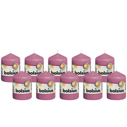 BOLSIUS 10 Pink Pillar Candles - 2.25 x 3.25 Inches - Premium European Quality - Individually Wrapped - 17 Hour Burn Time - Dripless Smokeless Unscented Dinner, Wedding, Party, & Restaurant Candles