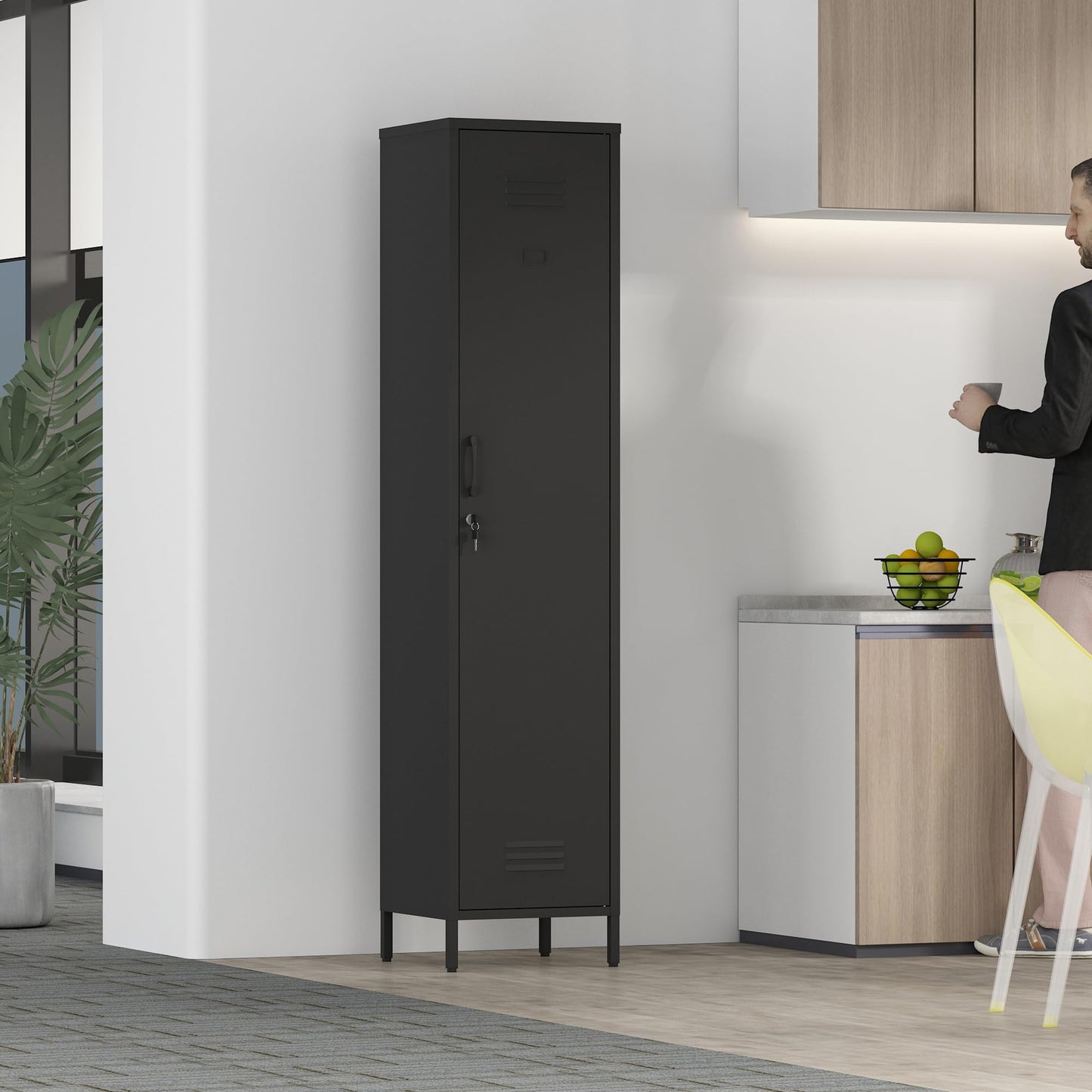 Elitehouse Tall Single Door Metal Locker with Adjustable Shelves, Black Tall Metal Locker Storage Cabinet，Easy Assembly for Living Room （15.8”W x 15”D x 70.9”H ）