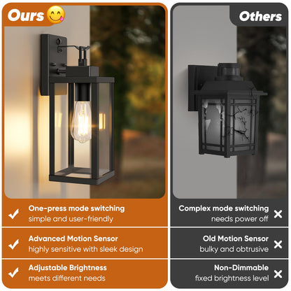 BesLowe Outdoor Wall Lights, 14·Motion Sensor, Dusk to Dawn, Black, Metal, Model A927S, 2-Pack