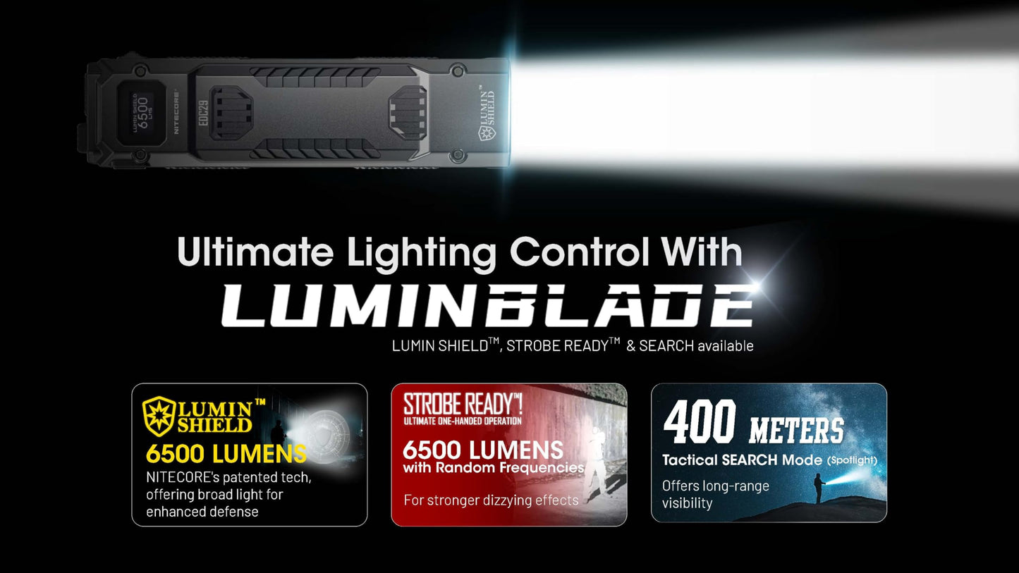 Nitecore EDC29 EDC Tactical Flashlight, 6500 Lumen USB-C Rechargeable Slim Flat Shape with Spotlight Floodlight Strobe Modes Digital Display Sticker