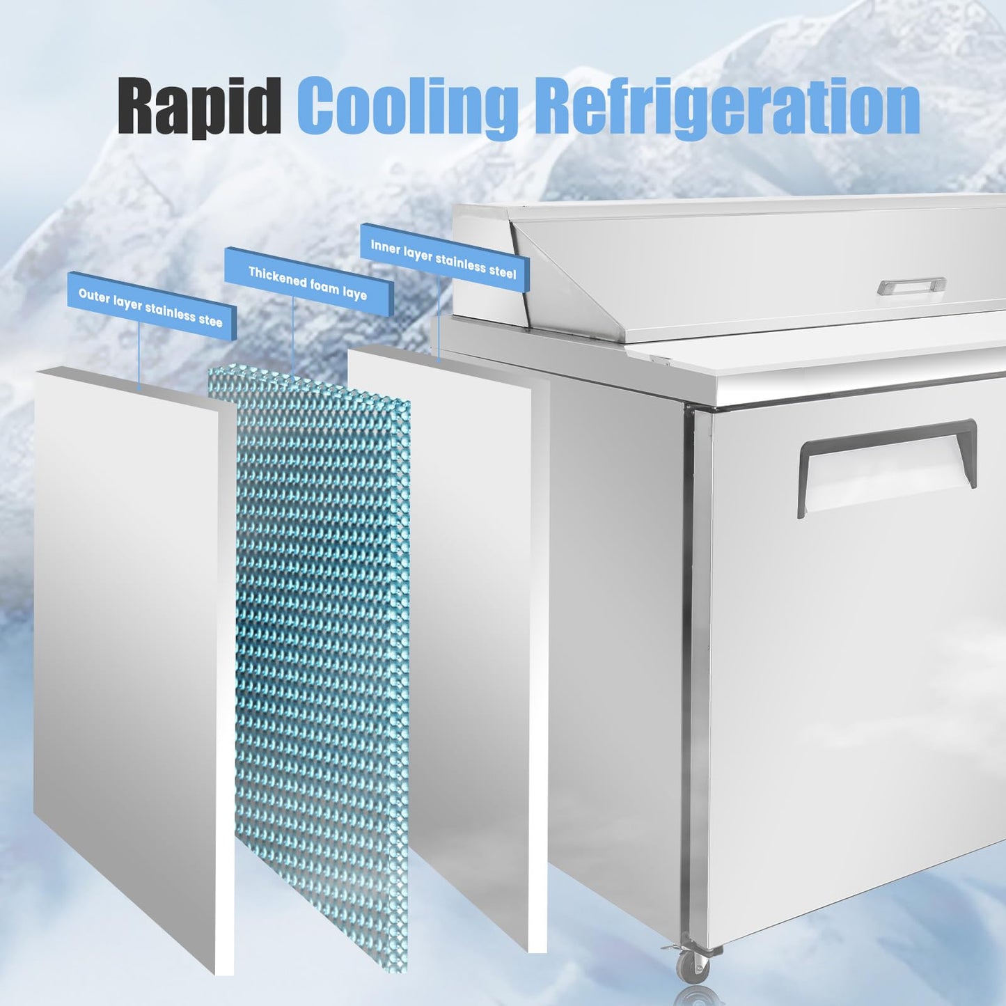 Bluelinecool 48" W Commercial Refrigerator Sandwich Salad Prep Table, Stainless Steel 2-Door Sandwich Prep Table Refrigerator, Counter Fan Cooling Refrigerator with 12 Pans for Restaurant, Bar