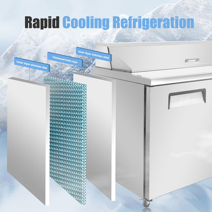 Bluelinecool 48" W Commercial Refrigerator Sandwich Salad Prep Table, Stainless Steel 2-Door Sandwich Prep Table Refrigerator, Counter Fan Cooling Refrigerator with 12 Pans for Restaurant, Bar