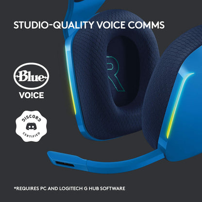Logitech G733 Lightspeed Wireless Gaming Headset with Suspension Headband, LIGHTSYNC RGB, Blue VO!CE mic Technology and PRO-G Audio Drivers - Blue