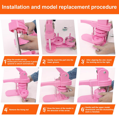MECOLOUR Button Maker Machine Multiple Sizes 1.26+1.73+2.28 inch Pin Maker Machine,150pcs Button Badge Making Supplies,Button Press Machine for DIY Personalized Pinback Buttons Children DIY Gift(Pink)
